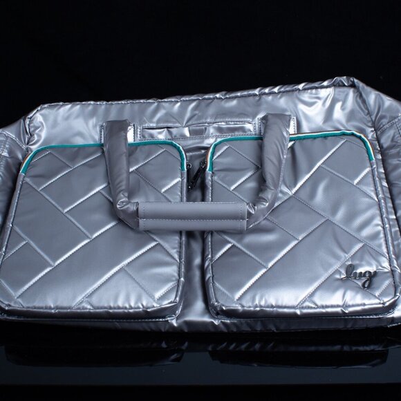 Lug Drifter Quilted Silver Tote Bag With Double Zipper Closure & Multi-Pockets - Picture 10 of 12